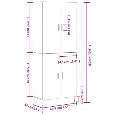 vidaXL Credenza Rovere Fumo 69,5x34x180 cm in Legno Multistrato