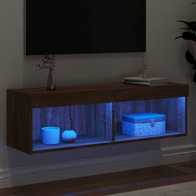 vidaXL Mobile Porta TV con Luci LED Rovere Marrone 100x30x30 cm