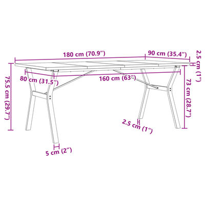 vidaXL Tavolo da Pranzo Telaio a Y 180x90x75,5cm Massello Pino e Ghisa