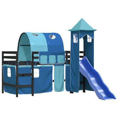 vidaXL Letto a Soppalco con Torre Bambini Blu 90x190cm Massello Pino