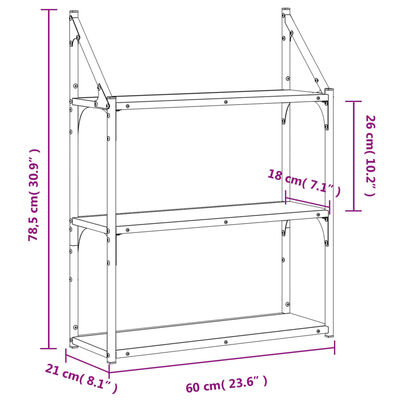 vidaXL Scaffale Parete 3Ripiani Rovere Sonoma 60x21x78,5cm Multistrato