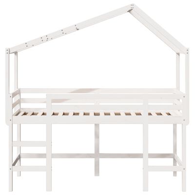 vidaXL Letto Soppalco con Scala e Tetto Bianco 80x200 cm Massello Pino