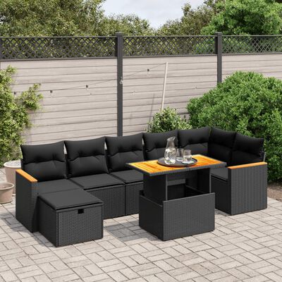 vidaXL Set Divani da Giardino con Cuscini 8 pz Nero in Polyrattan