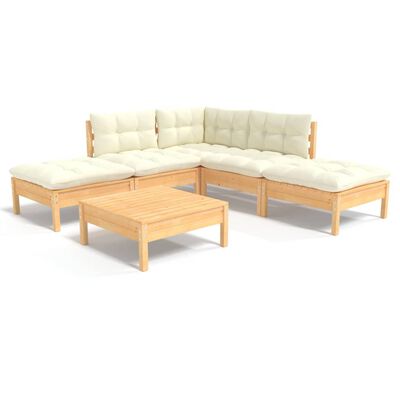 vidaXL Set Salotto da Giardino 6 pz con Cuscini Crema Legno di Pino