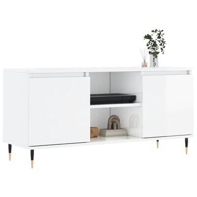 vidaXL Mobile Porta TV Bianco Lucido 104x35x50 cm in Legno Multistrato