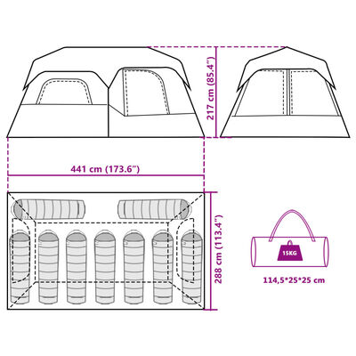 vidaXL Tenda Campeggio 9 Persone Verde Rilascio Rapido Impermeabile