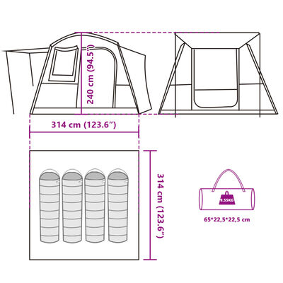 vidaXL Tenda da Campeggio da Auto per 4 Persone Blu Impermeabile