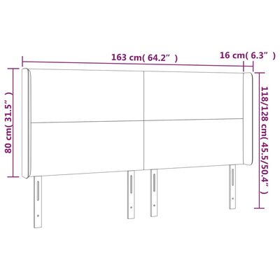 vidaXL Testiera ad Orecchio Nera 163x16x118/128 cm in Similpelle