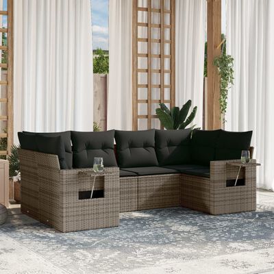 vidaXL Set Divano da Giardino 6 pz con Cuscini Grigio in Polyrattan