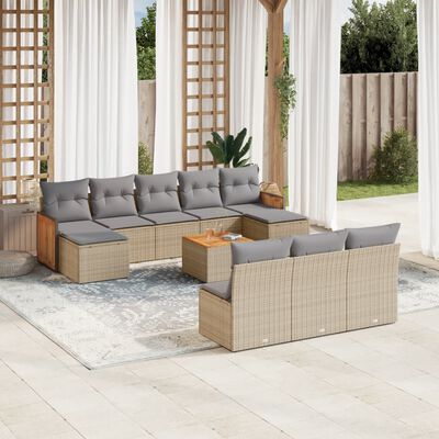 vidaXL Set Divani da Giardino 11 pz con Cuscini Beige in Polyrattan