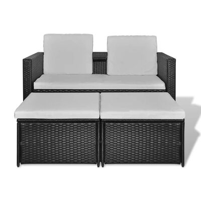 vidaXL Set Divani da Giardino 4 pz con Cuscini in Polyrattan Nero