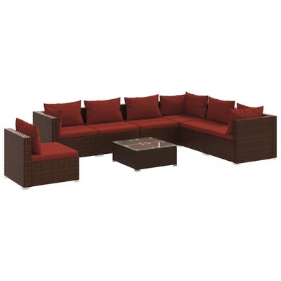 vidaXL Set Divani da Giardino 8 pz con Cuscini in Polyrattan Marrone