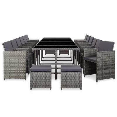 vidaXL Set da Pranzo per Esterni 17 pz con Cuscini Polyrattan Grigio