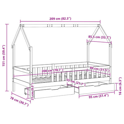 vidaXL Giroletto Bambini con Cassetti 80x200 cm Legno Massello di Pino