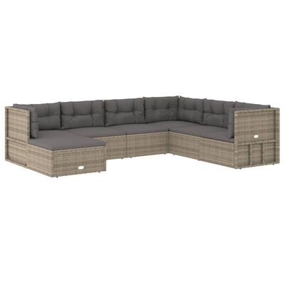 vidaXL Set Divani da Giardino 7 pz con Cuscini in Polyrattan Grigio