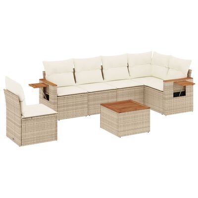 vidaXL Set Divani da Giardino 7 pz con Cuscini Beige in Polyrattan