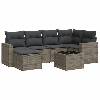 vidaXL Set Divani da Giardino 7 pz con Cuscini Grigio in Polyrattan