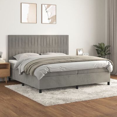 vidaXL Giroletto a Molle con Materasso Grigio Chiaro 200x200cm Velluto