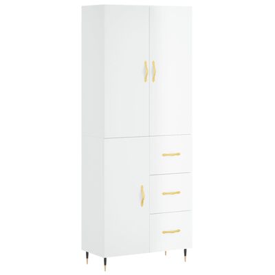 vidaXL Credenza Bianco Lucido 69,5x34x180 cm in Legno Multistrato