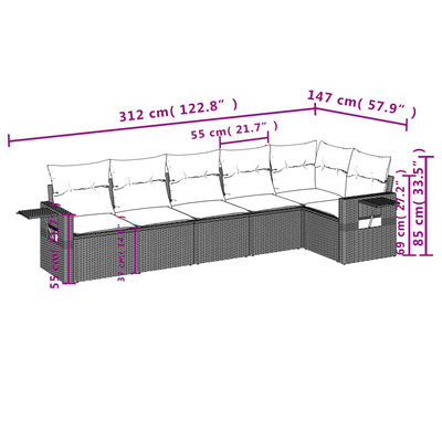 vidaXL Set Divano da Giardino 6 pz con Cuscini Beige in Polyrattan