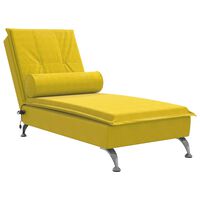 vidaXL Chaise Longue Massaggi con Cuscino a Rullo Giallo in Velluto