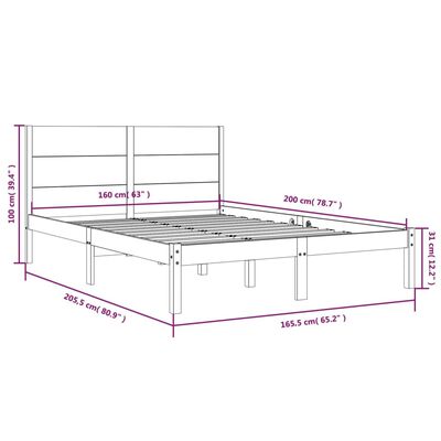 vidaXL Giroletto in Legno Massello di Pino 160x200 cm