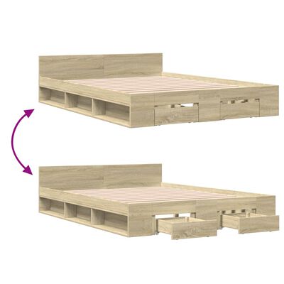 vidaXL Giroletto Cassetti Rovere Sonoma 140x190 cm Legno Multistrato