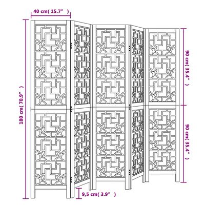 vidaXL Divisorio Ambienti 5 Pannelli Marrone Legno Massello Paulownia