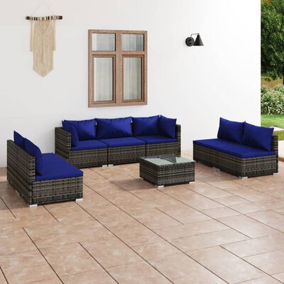 vidaXL Set Divani da Giardino 8 pz con Cuscini in Polyrattan Grigio