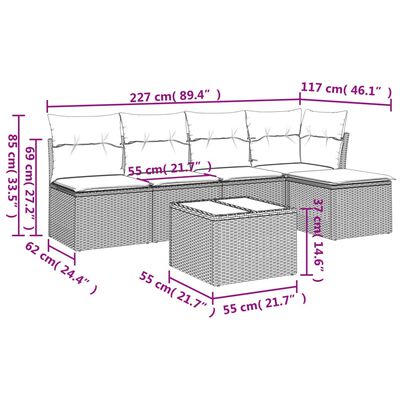 vidaXL Set Divano da Giardino 6 pz con Cuscini Beige in Polyrattan