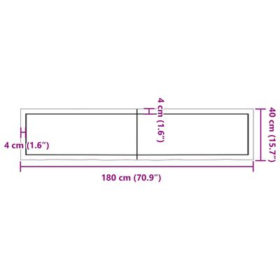 vidaXL Piano Bagno Marrone Scuro 180x40x(2-4)cm Legno Trattato