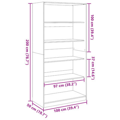 vidaXL Armadio Grigio Cemento 100x50x200 cm in Legno Multistrato