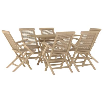 vidaXL Set da Pranzo da Giardino 7 pz Grigio in Legno Massello di Teak