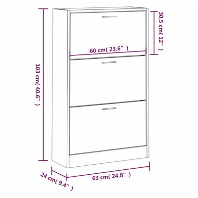 vidaXL Scarpiera Bianca 63x24x103 cm in Legno Multistrato