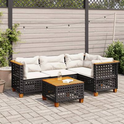 vidaXL Set Divani da Giardino 5 pz con Cuscini in Polyrattan Nero