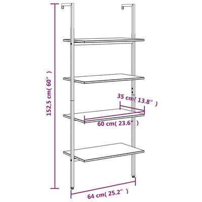 vidaXL Scaffale Pendente 4 Livelli Marrone Scuro e Nero 64x35x152,5 cm