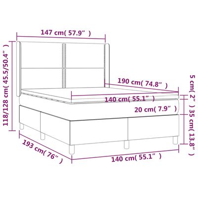 vidaXL Letto a Molle con Materasso e LED Blu Scuro 140x190 cm