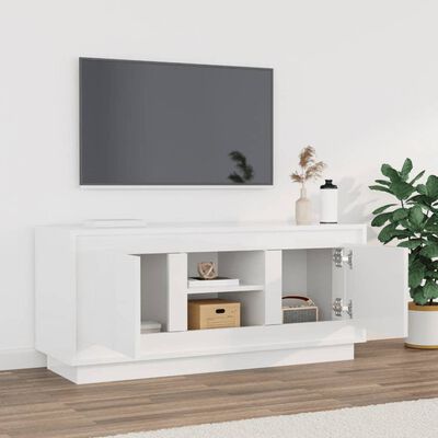 vidaXL Mobile Porta TV Bianco Lucido 102x35x45 cm in Legno Multistrato