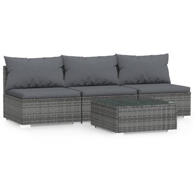 vidaXL Set Divani da Giardino 4 pz con Cuscini in Polyrattan Grigio