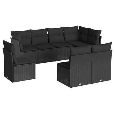 vidaXL Set Divani da Giardino con Cuscini 8 pz Nero in Polyrattan