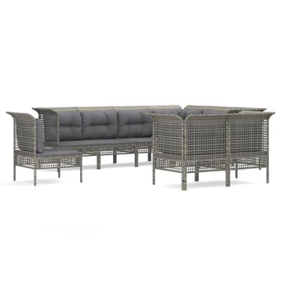 vidaXL Set Divani da Giardino 9 pz con Cuscini in Polyrattan Grigio