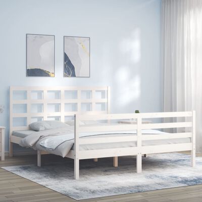 vidaXL Giroletto con Testiera Bianco King Size in Legno Massello