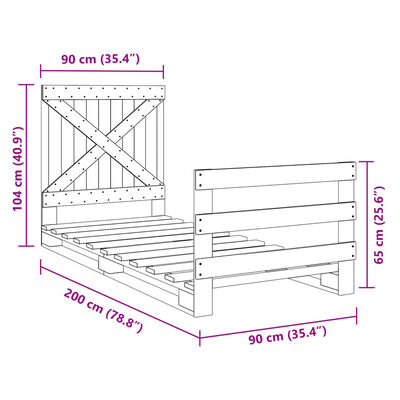 vidaXL Giroletto con Testiera 90x200 cm in Legno Massello di Pino