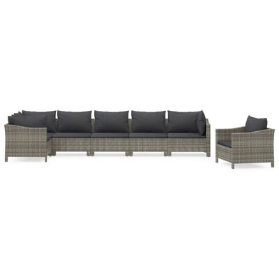 vidaXL Set Divani da Giardino 7 pz con Cuscini in Polyrattan Grigio