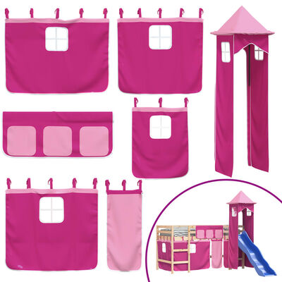 vidaXL Letto a Soppalco con Torre Bambini Rosa 90x190cm Massello Pino