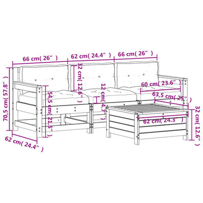 vidaXL Set Divani Giardino 4 pz con Cuscini Legno Massello di Douglas