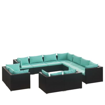 vidaXL Set Divani da Giardino 11 pz con Cuscini in Polyrattan Nero