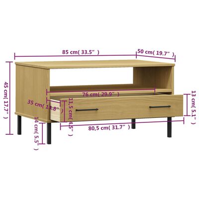 vidaXL Tavolino Gambe Metallo Marrone 85x50x45 cm Legno Massello OSLO