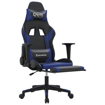 vidaXL Sedia da Gaming Massaggiante Poggiapiedi Nero e Blu Similpelle