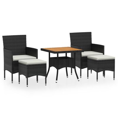 vidaXL Set Mobili da Pranzo per Giardino 5 pz Polyrattan e Acacia Nero